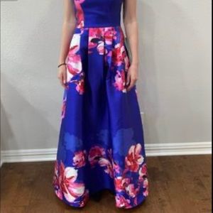 Size 3 Formal dress Royal blue with pink and red florals.  Never worn.